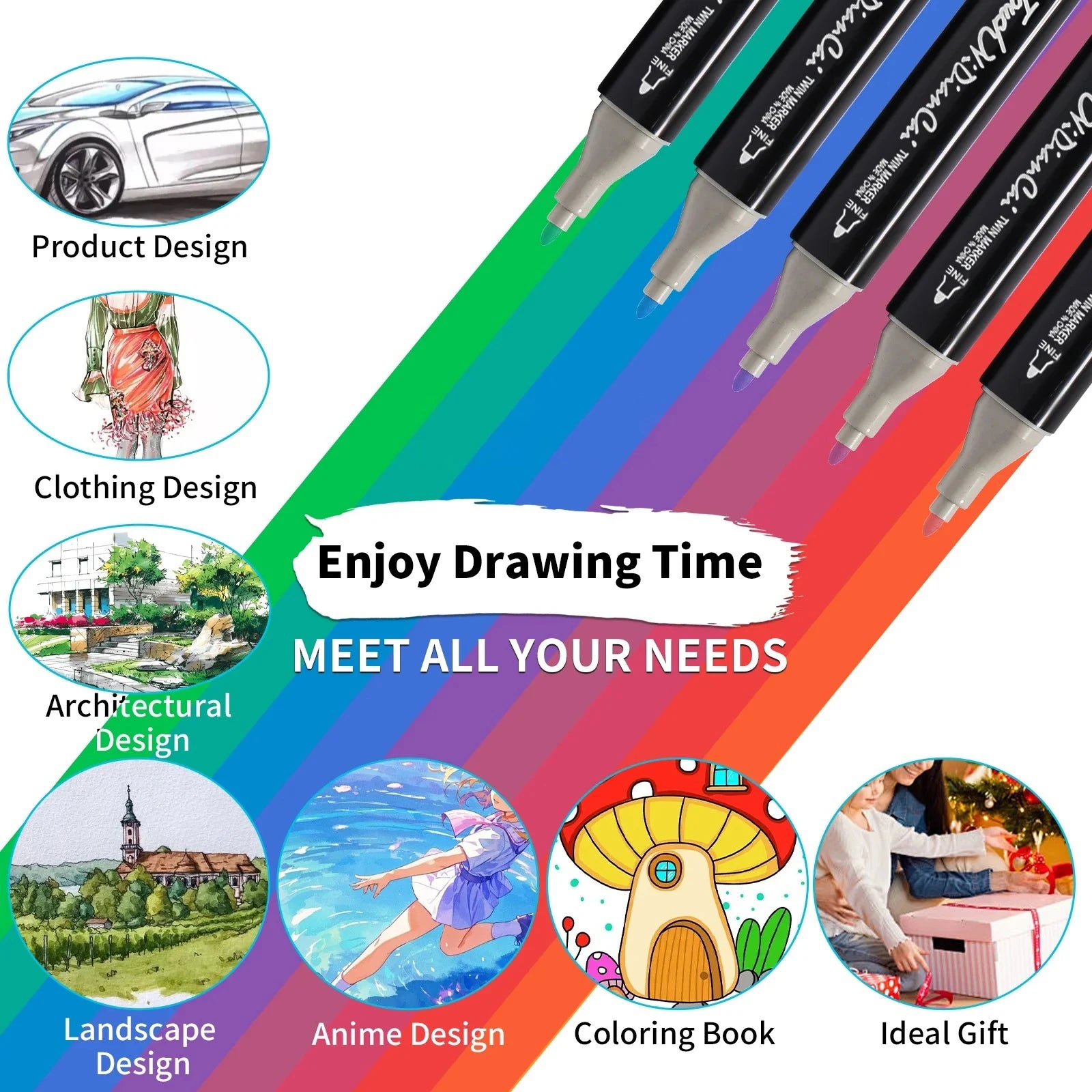 24-168 Colors Alcohol Felt Markers Pens Dual Tip Permanent Artist Art School Supplies Manga Sketching Markers Student Gift