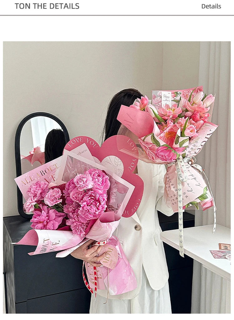 Valentine'S Day Gilded Flower Wrapping Paper, Gradient Korean Art Floral Wrapping Paper, Gift Paper, Flower Packaging Materials
