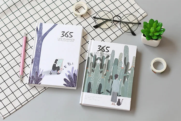 365 Planner Agenda Notebook Colorful Inner Page Illustration Yearly Daily Plan Journal Diary Book Record Life Stationery Gifts