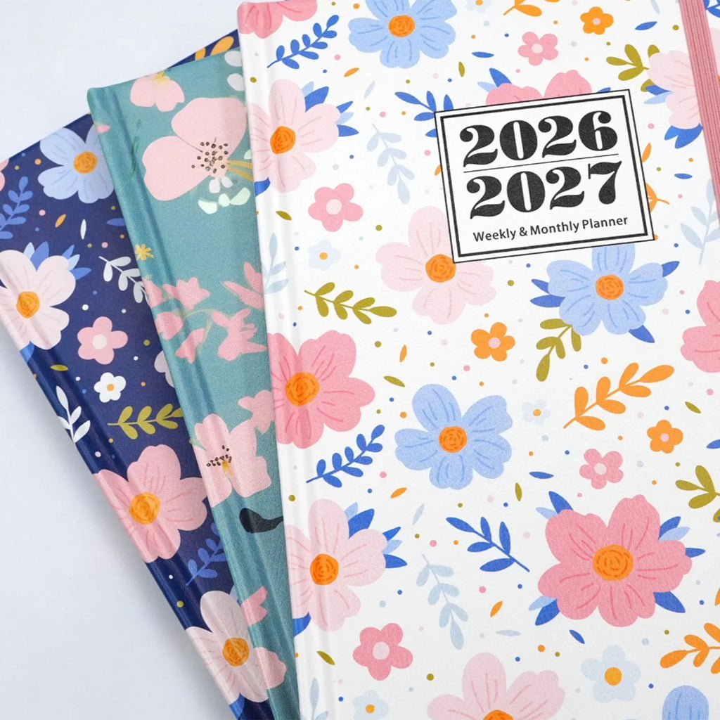 2026 2027 Floral Print Planner Weekly Monthly A5 Size 144 Pages Notebook Academic Daily Yearly Schedule Calendar Flower Design