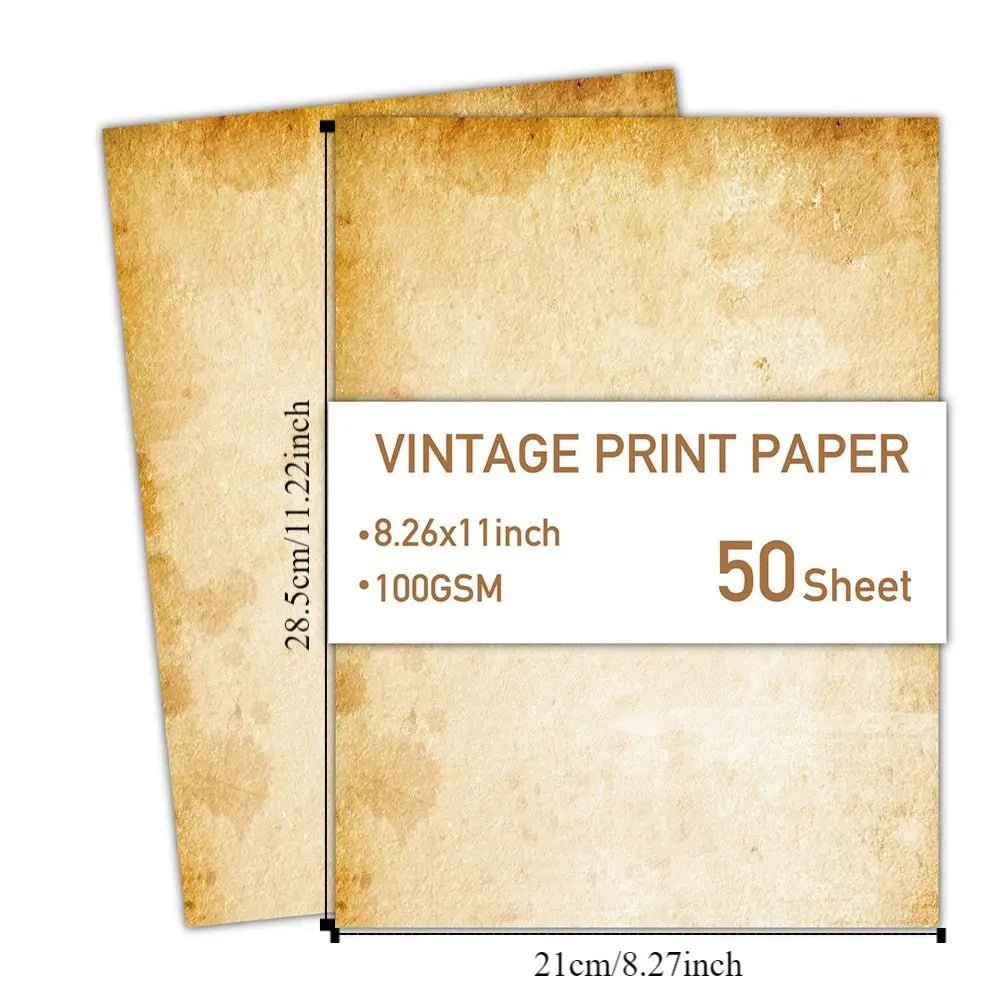 50 Sheets Vintage Stationery Writing Paper Simple Classical Printing Paper 100GSM Double Sided Literary Scrapbook Letter Paper
