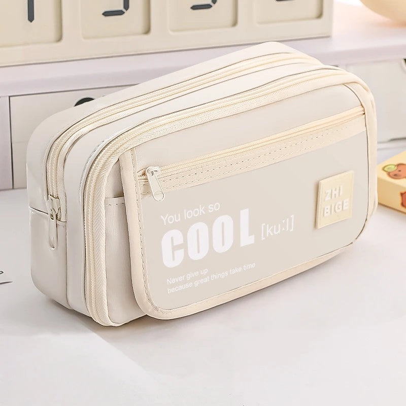 Pencil Case - Flip Cover Large Capacity Aesthetic Pencil Pouch with Zipper Mesh Stationery Organizer Pen Pouch A7816