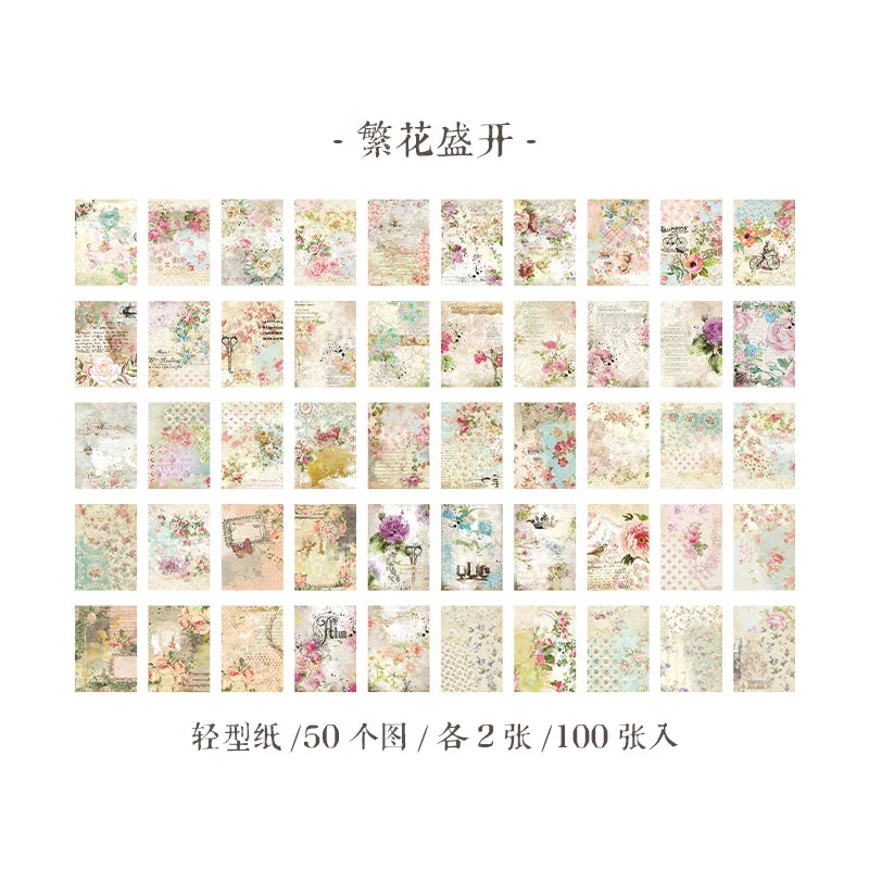 Yoofun 100sheets Large Size Vintage Scrapbooking Decor Material Papers Background Paper for Journal Diary Craft Retro Stationery