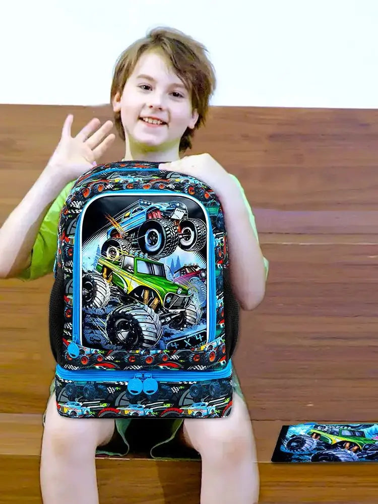Kids Backpack for Boys, 16" Kids Bookbag, School Bag for Elementary Preschool Toddler-Green dinosaur