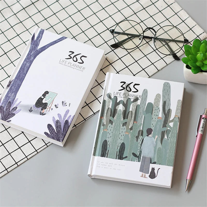 365 Planner Agenda Notebook Colorful Inner Page Illustration Yearly Daily Plan Journal Diary Book Record Life Stationery Gifts