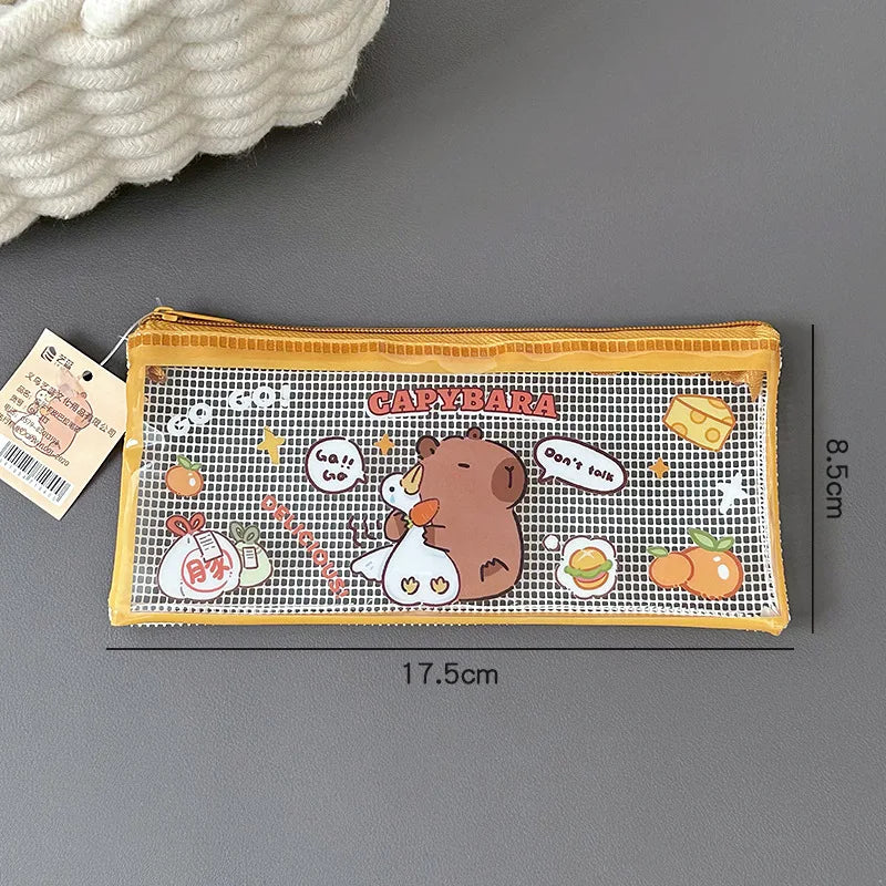 Cute Cartoon Capybara Pencil Case Transparent Student Stationery Storage Bag Pouch Desktop Organizer School Office Supplies