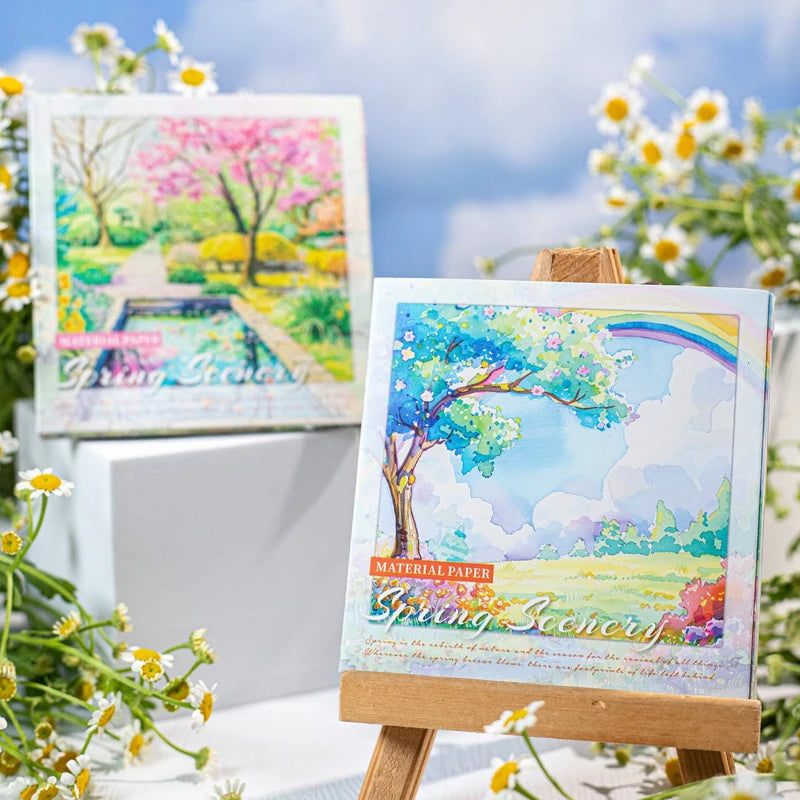Material Paper 30 sheets/bag Spring Watercolour Landscape Handbook Stationery DIY Handmade & Scrapbook Journal Decoration