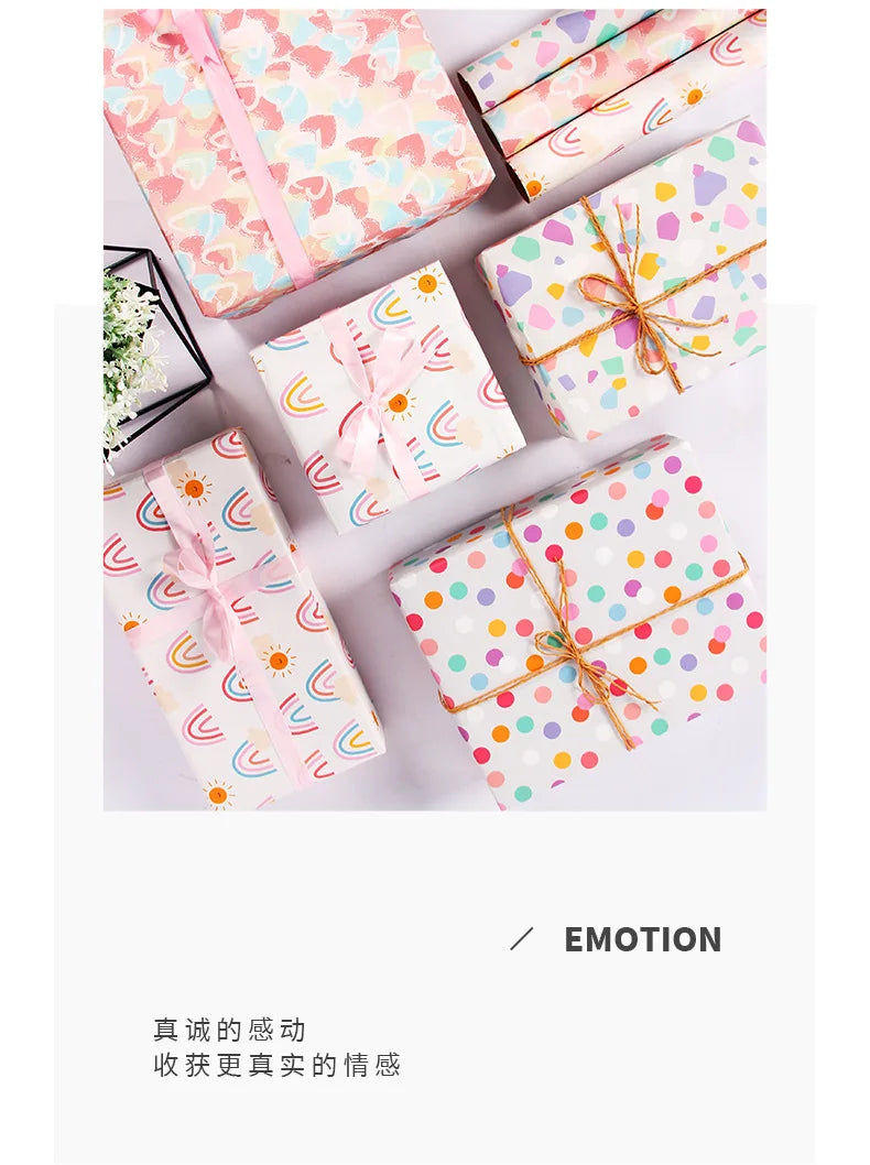 Fold 50*70cm Gift Wrapping Paper Christmas Gift Love Rainbow Gravel Valentine's Day Gift Paper Wrapper Wholesale Paper Craft