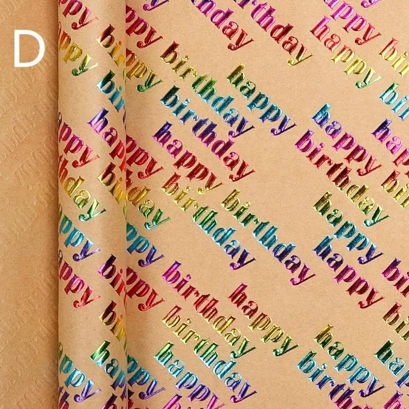 43x300cm Happy Birthday Valentine's Day Gift Wrapping Paper Retro Yellow Kraft Paper Colorful Bronzing Wrapping Paper
