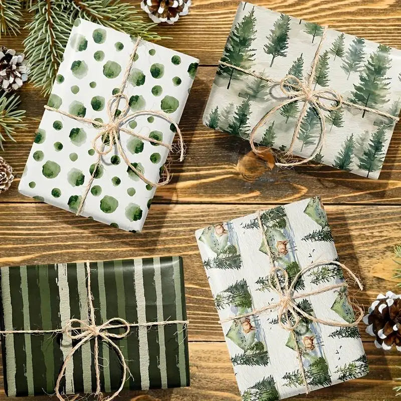 6-Pack Christmas Wrapping Paper – Vintage Green Tree Design Gift Wrap Sheets for Holiday Presents