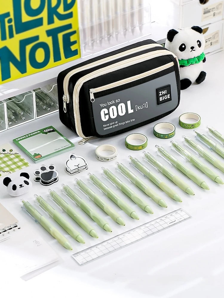 Pencil Case - Flip Cover Large Capacity Aesthetic Pencil Pouch with Zipper Mesh Stationery Organizer Pen Pouch A7816