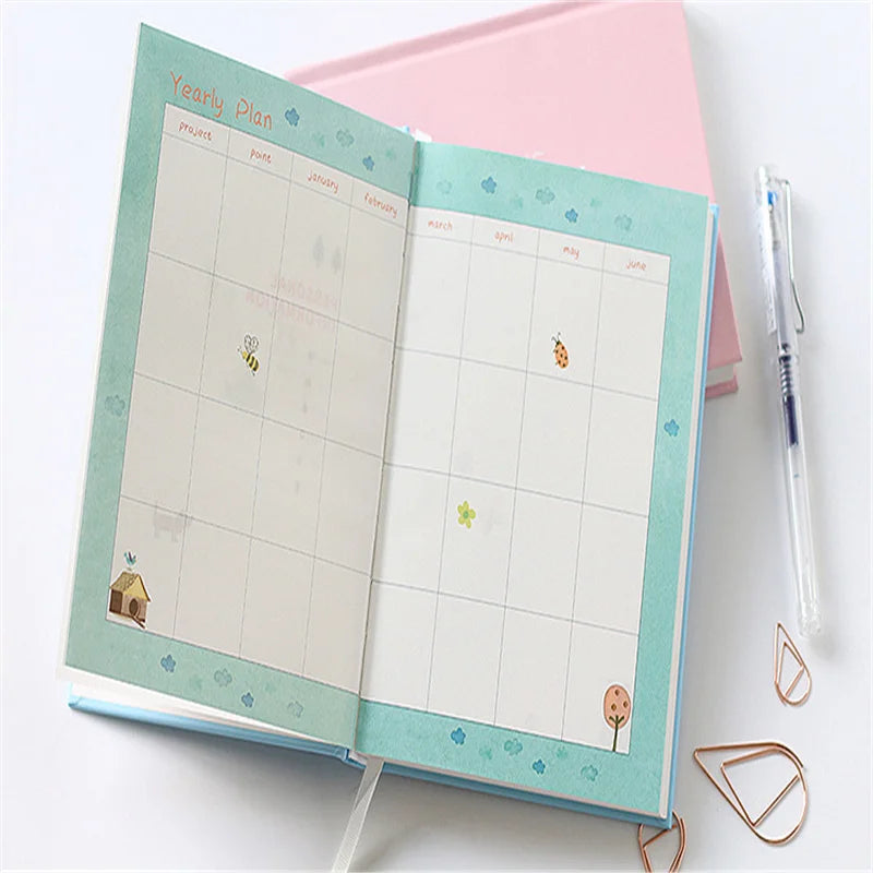 365 Planner Agenda Notebook Colorful Inner Page Illustration Yearly Daily Plan Journal Diary Book Record Life Stationery Gifts