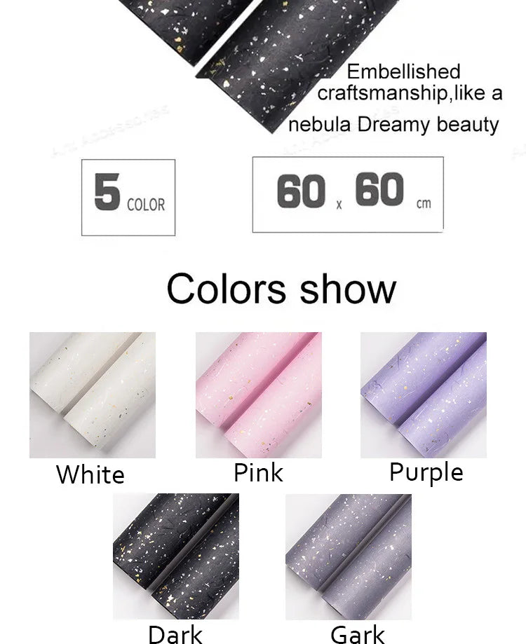 Floral Gift Wrap Paper Set - 6 Color Options, Sparkling Gold & Silver Speckles, Waterproof, Ideal for DIY Craft Packaging,