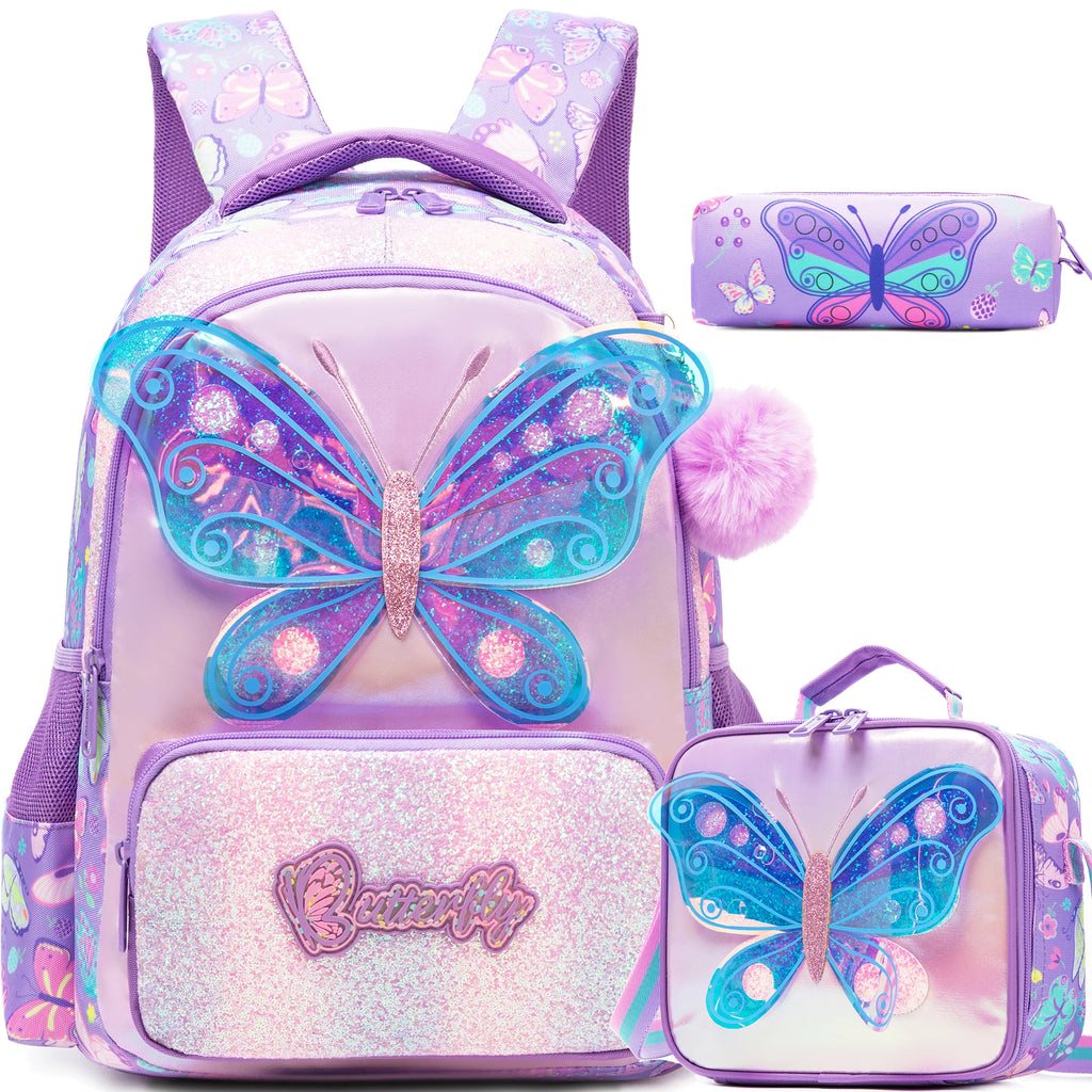 kids backpacks with Lunch Bag for girls 3pcs girls bookbag and Lunch Box Set for Elementary Middle School