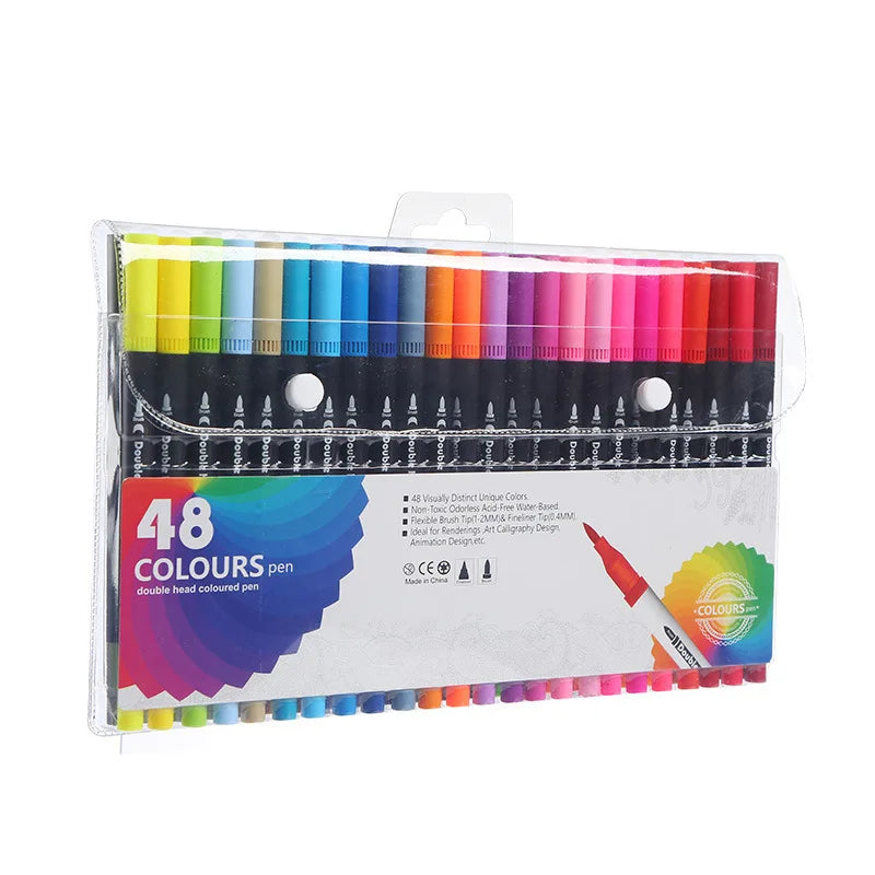 12-60 Colors Felt Tip Drawing Watercolor Art Markers Pen Dual Brush Fineliner Colouring Pen Set for Calligraphy Painting