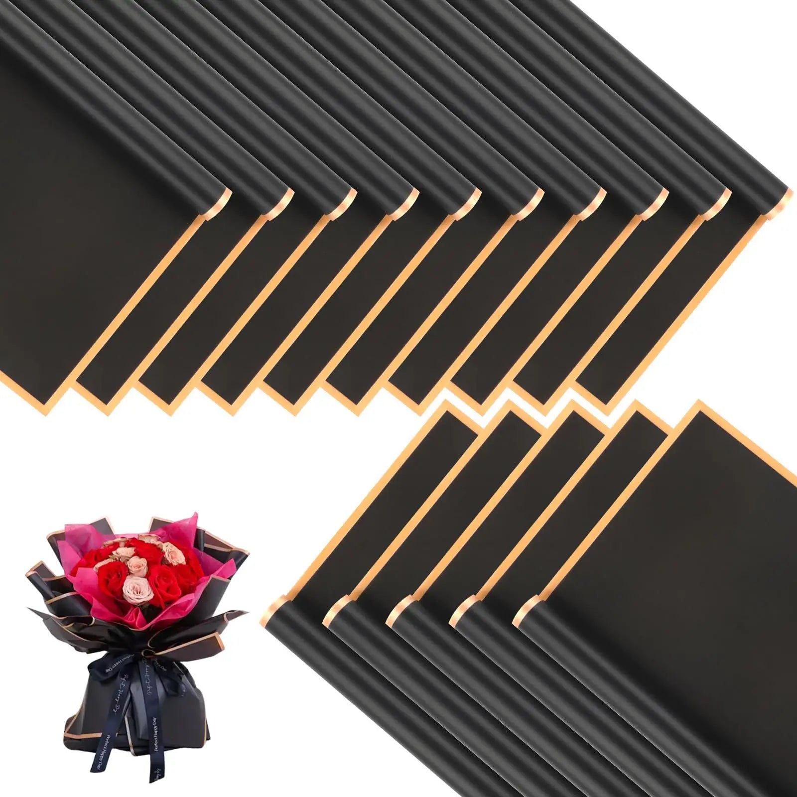 20pcs-56*54cm Black Gift Wrap with Gold Edges - Elegant Metallic Trim Wrapping Paper for Presents & Luxury Packaging