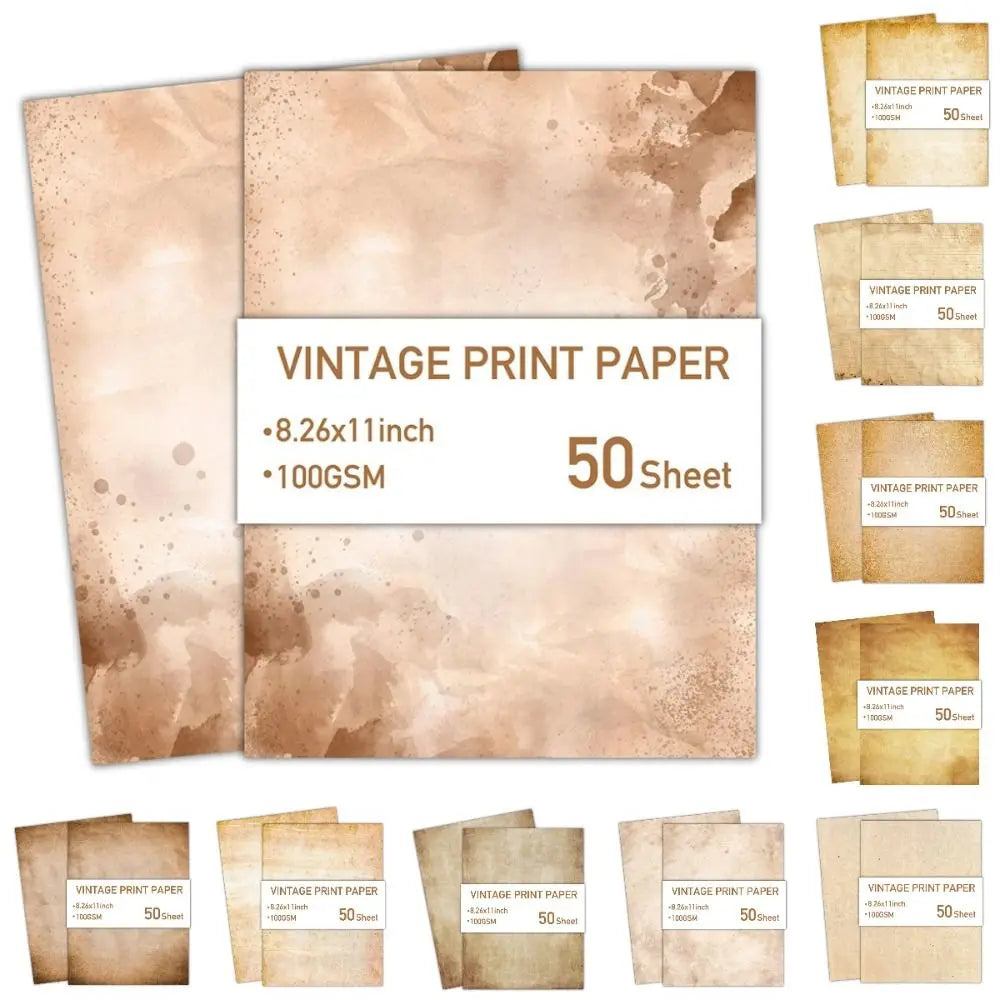 50 Sheets Vintage Stationery Writing Paper Simple Classical Printing Paper 100GSM Double Sided Literary Scrapbook Letter Paper
