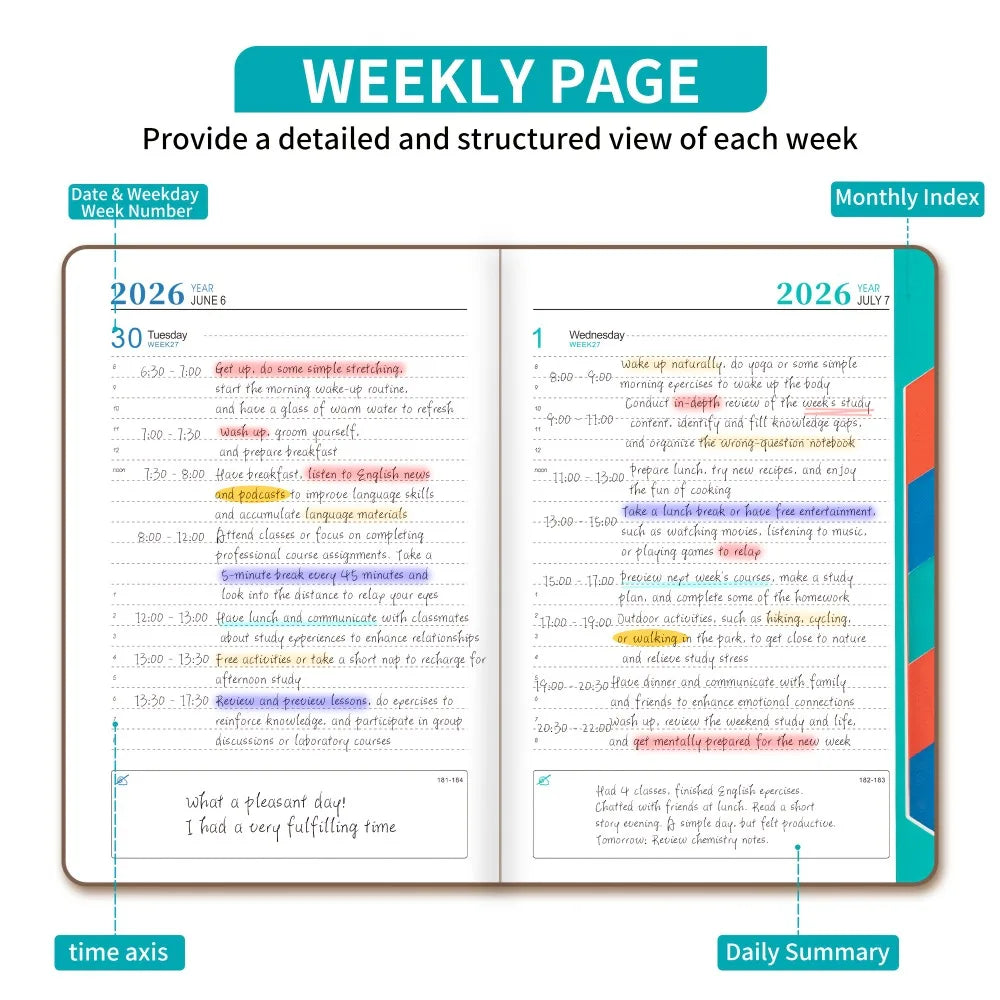 2026 Planner, Self-Discipline Calendar Planner, Weekly & Monthly Planner Layouts, 360-Page Daily Organizer,Portable Planner Book