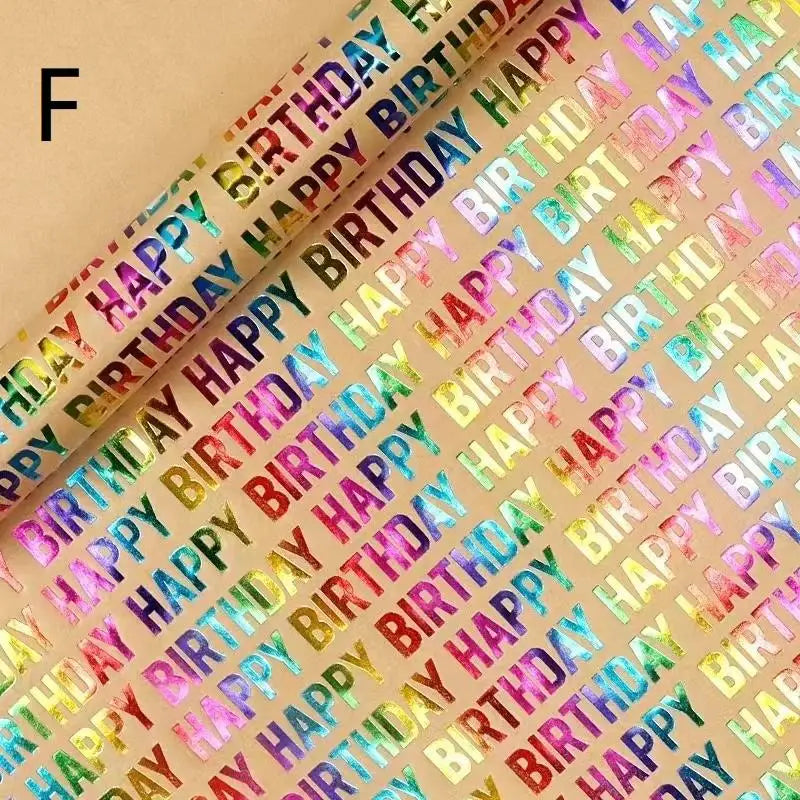 43x300cm Happy Birthday Valentine's Day Gift Wrapping Paper Retro Yellow Kraft Paper Colorful Bronzing Wrapping Paper