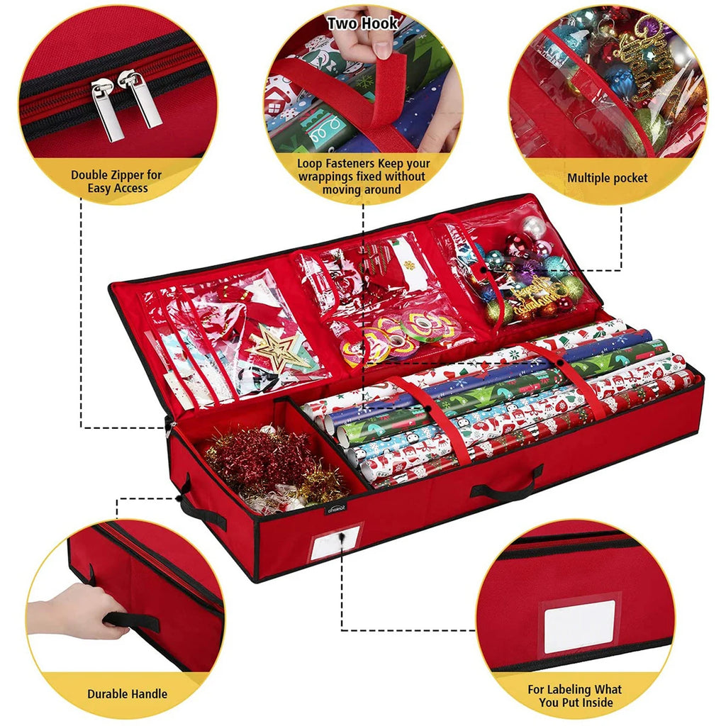 Gift Wrapping Paper Storage Bag Waterproof Christmas Gift Wrap Organizer Bag Large Capacity Container Box for Wrapping Supplies