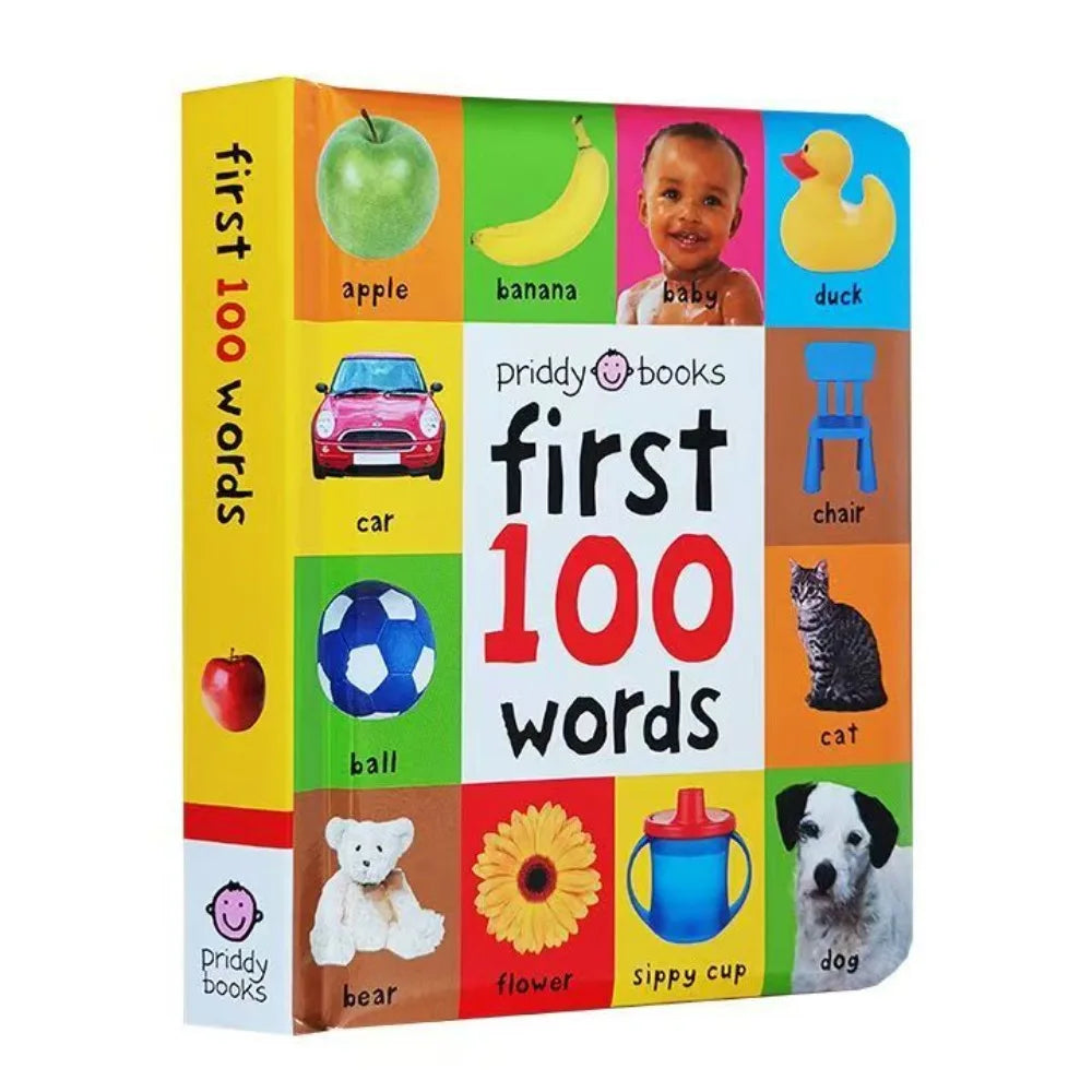 First 100 English Words Cardboard Book Language Learning Aids Vocabulary Building Bedtime Reading Learn to Read for Preschool
