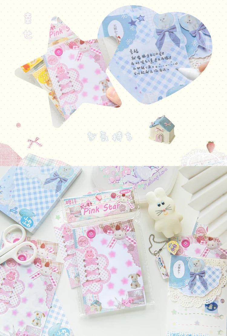 80pcs/pack Kawaii Japanese Stationery Student Message Memo Sticky Paper Scrapbook Background Paper School Office Supplies