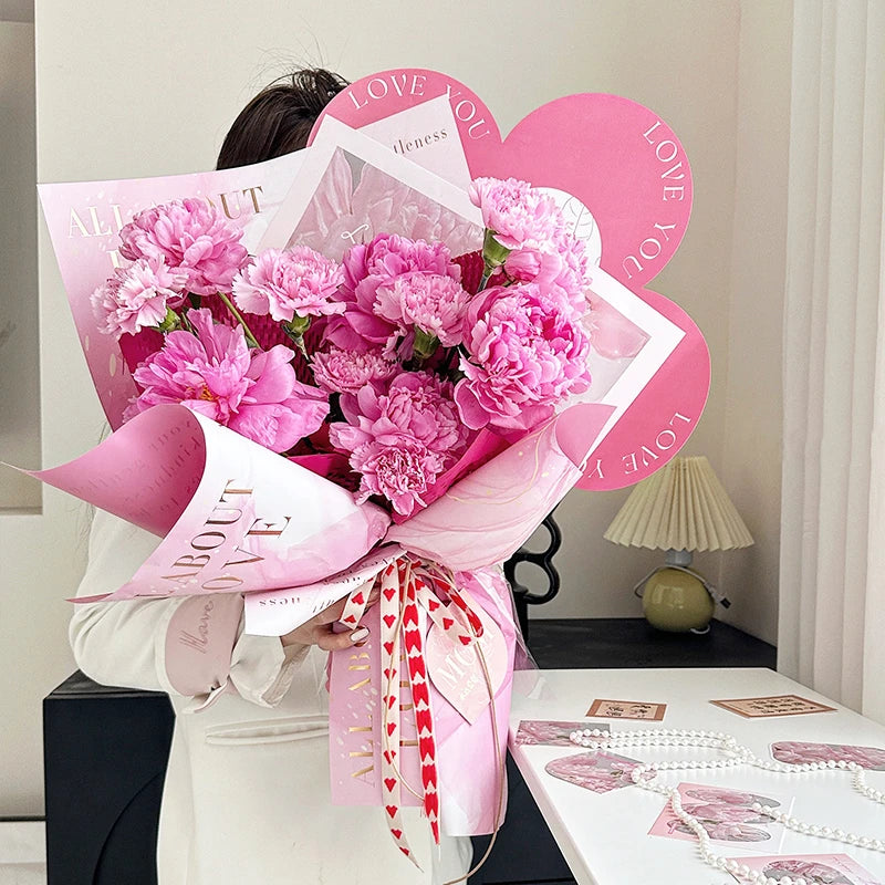 Valentine'S Day Gilded Flower Wrapping Paper, Gradient Korean Art Floral Wrapping Paper, Gift Paper, Flower Packaging Materials