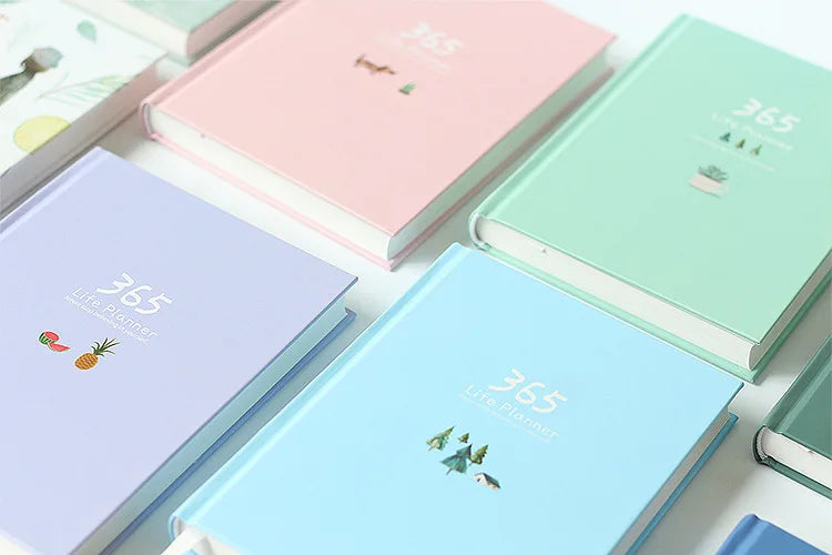365 Planner Agenda Notebook Colorful Inner Page Illustration Yearly Daily Plan Journal Diary Book Record Life Stationery Gifts