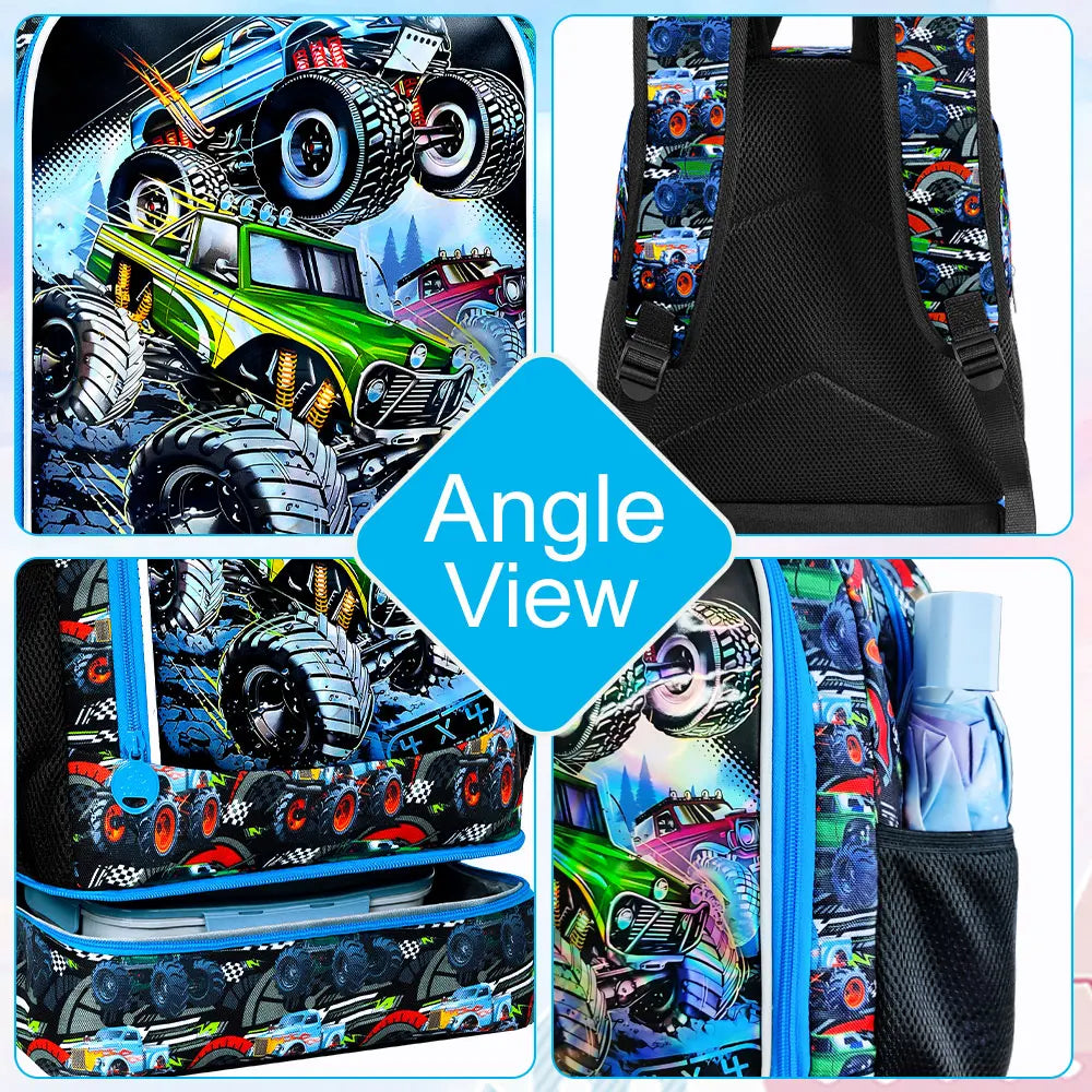 Kids Backpack for Boys, 16" Kids Bookbag, School Bag for Elementary Preschool Toddler-Green dinosaur