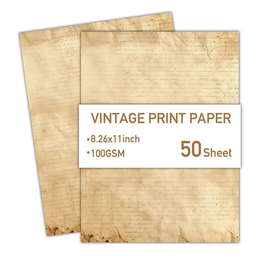 50 Sheets Vintage Stationery Writing Paper Simple Classical Printing Paper 100GSM Double Sided Literary Scrapbook Letter Paper