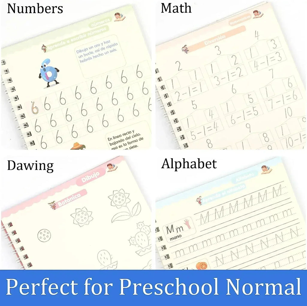 4pcs Portuguese Magic Practice Copybook Pen Preschools Kids Calligraphy Notebook Children Reusable  Writing Book Age 3-8
