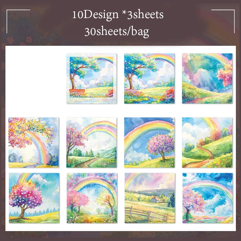Material Paper 30 sheets/bag Spring Watercolour Landscape Handbook Stationery DIY Handmade & Scrapbook Journal Decoration