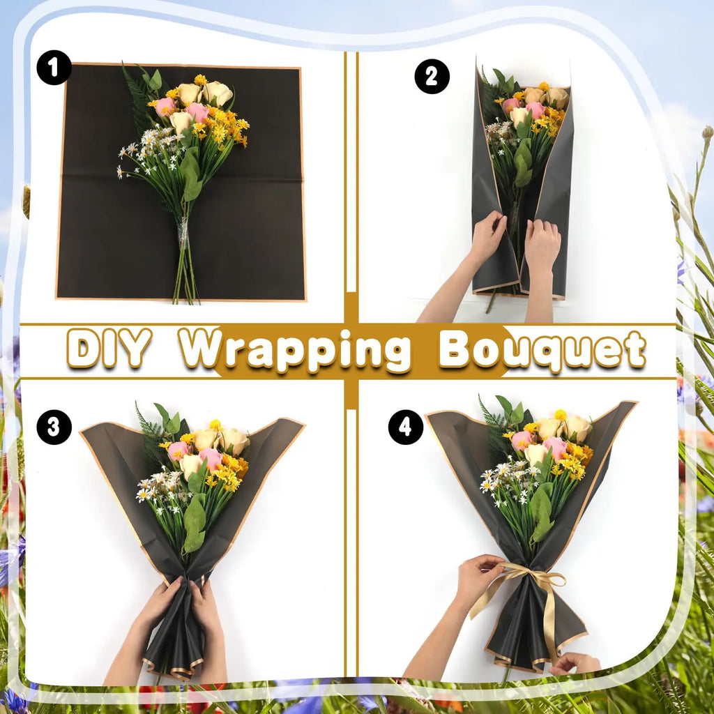 20pcs-56*54cm Black Gift Wrap with Gold Edges - Elegant Metallic Trim Wrapping Paper for Presents & Luxury Packaging