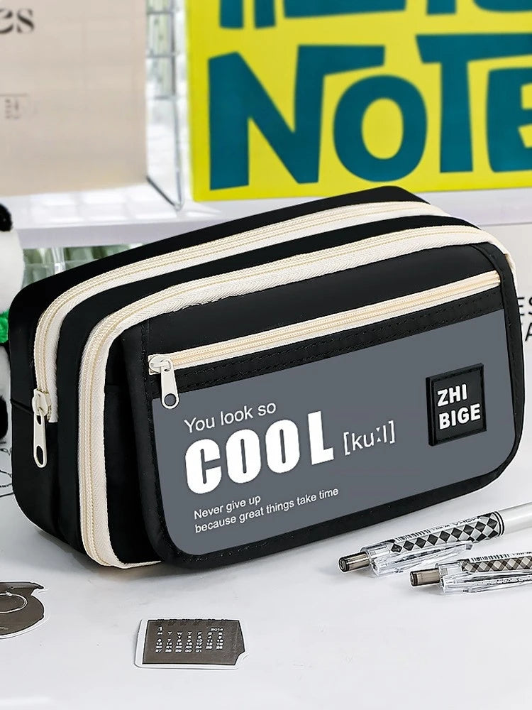 Pencil Case - Flip Cover Large Capacity Aesthetic Pencil Pouch with Zipper Mesh Stationery Organizer Pen Pouch A7816