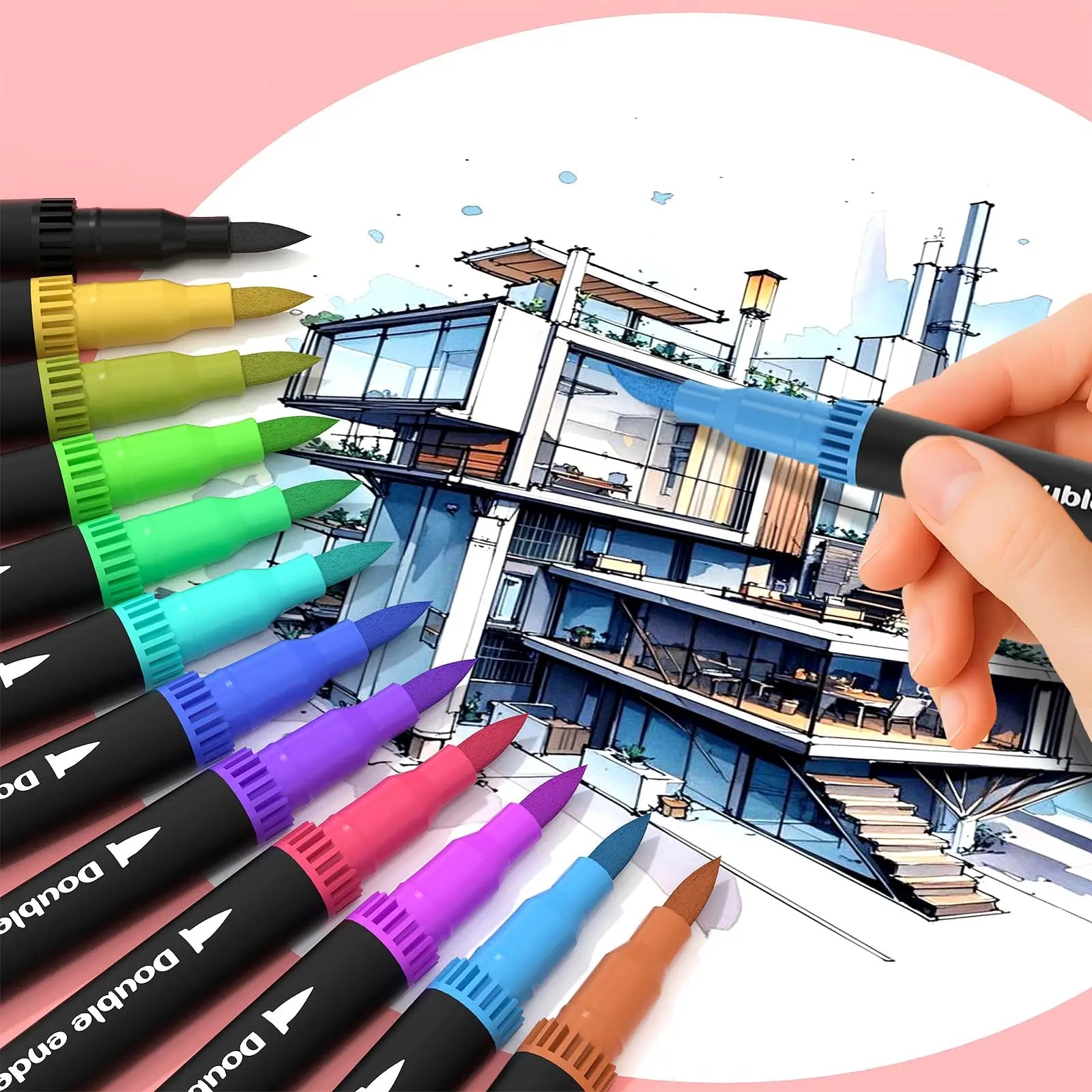 12-60 Colors Felt Tip Drawing Watercolor Art Markers Pen Dual Brush Fineliner Colouring Pen Set for Calligraphy Painting