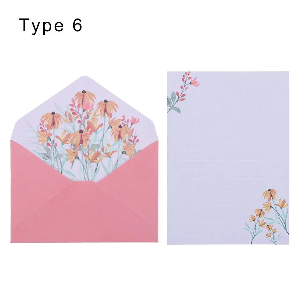 6PCS/Set Stationery Office School Greeting Invitation Card Printed Flower Love Note Floral Pattern Paper Letter Envelopes Set