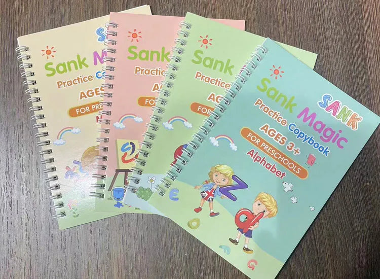 4pcs Portuguese Magic Practice Copybook Pen Preschools Kids Calligraphy Notebook Children Reusable  Writing Book Age 3-8