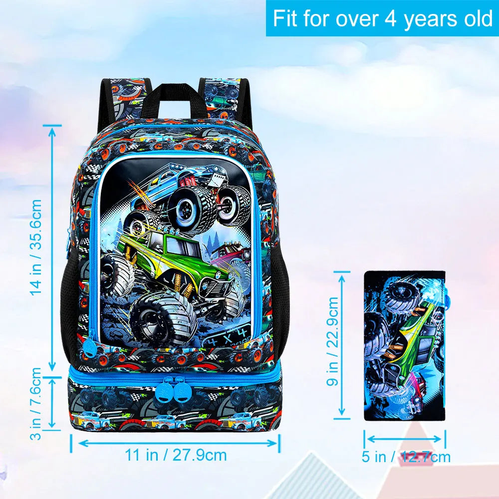 Kids Backpack for Boys, 16" Kids Bookbag, School Bag for Elementary Preschool Toddler-Green dinosaur