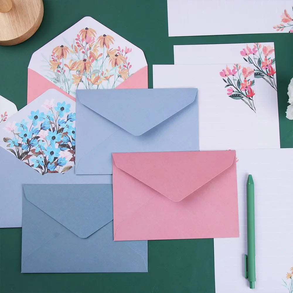 6PCS/Set Stationery Office School Greeting Invitation Card Printed Flower Love Note Floral Pattern Paper Letter Envelopes Set