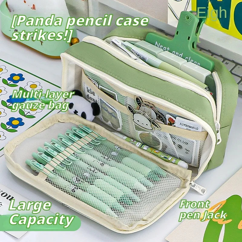 9-layer Large Capacity Pencil Case with Transparent Compartment and Magnetic Button Flip for Retrieval