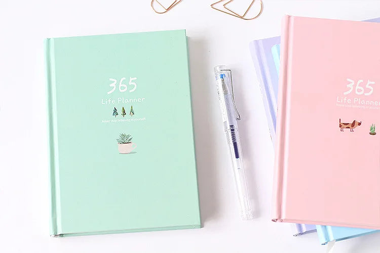 365 Planner Agenda Notebook Colorful Inner Page Illustration Yearly Daily Plan Journal Diary Book Record Life Stationery Gifts