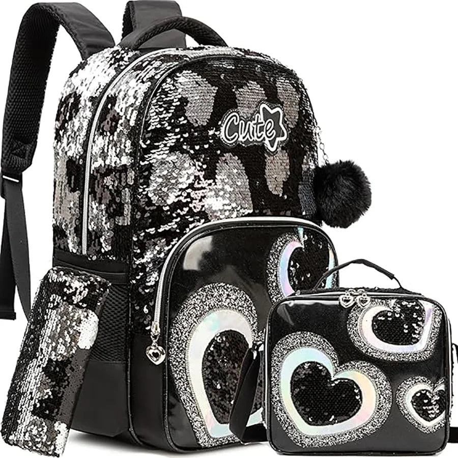 Kids Backpacks for Girls School Backpack with Lunch Bag Pencil Case for Elementary Student 3D Carton Plush Kids Travel SchoolBaG