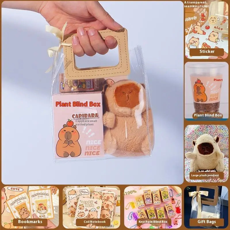 Stationery Set for Students: Kawaii Capybara Themed with Pen, Stickers, Notebook, Plush Charms, Handbag & Rewards