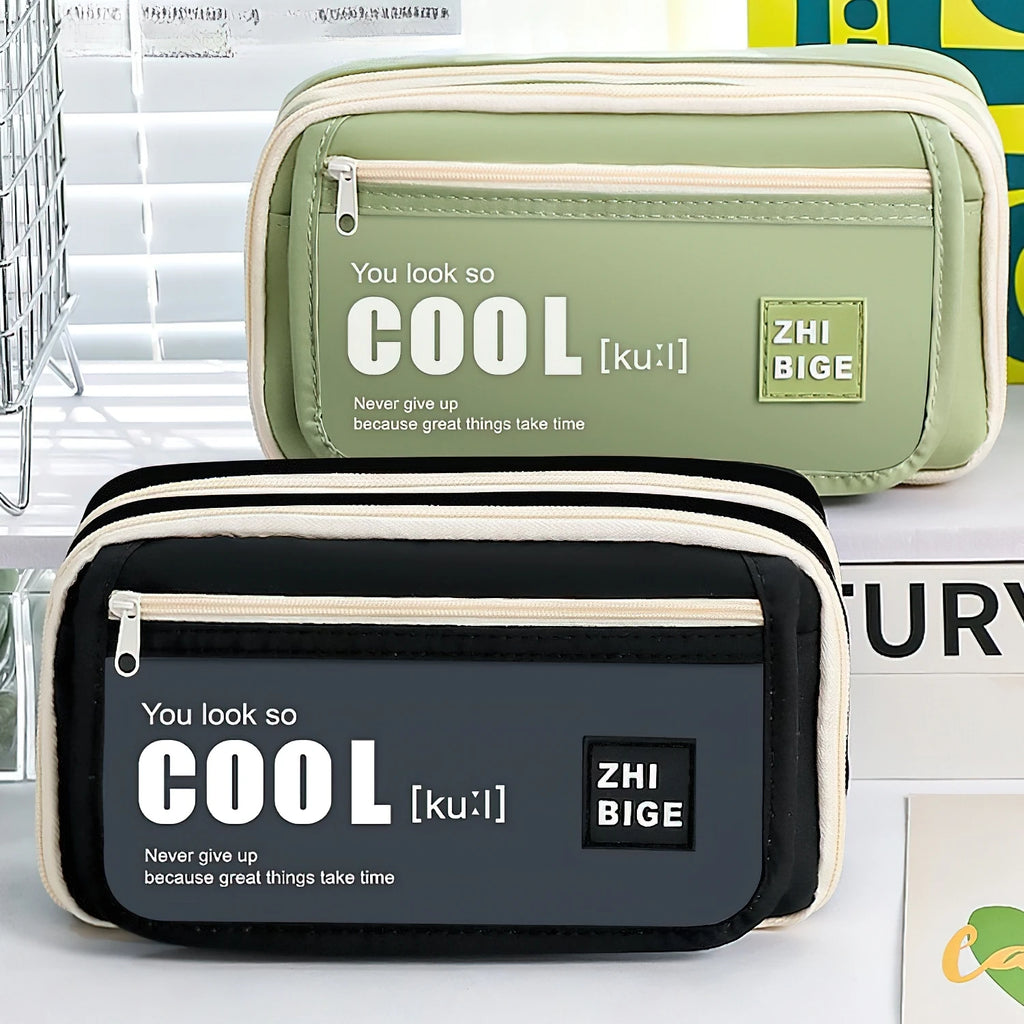 Pencil Case - Flip Cover Large Capacity Aesthetic Pencil Pouch with Zipper Mesh Stationery Organizer Pen Pouch A7816