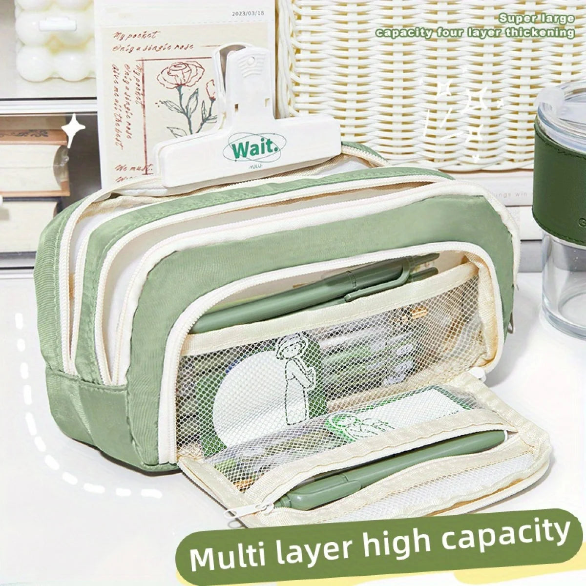 Pencil Case Large Capacity Pencil Pouch Handheld Pen Bag Cosmetic Portable Gift for Office School Teen Girl Boy Men Women Adult