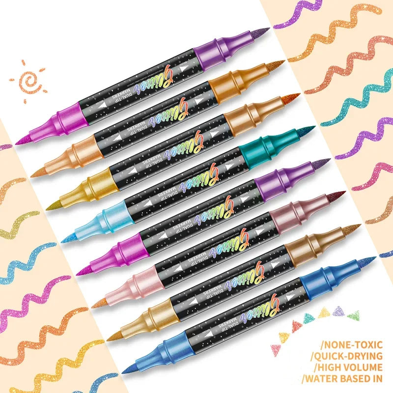 24-96 Colors Glitter Felt Tip Metallic Markers Dual Tip Dual Color Shimmer Marker for Doodle Writing Art DIY Crafts Scrapbooking