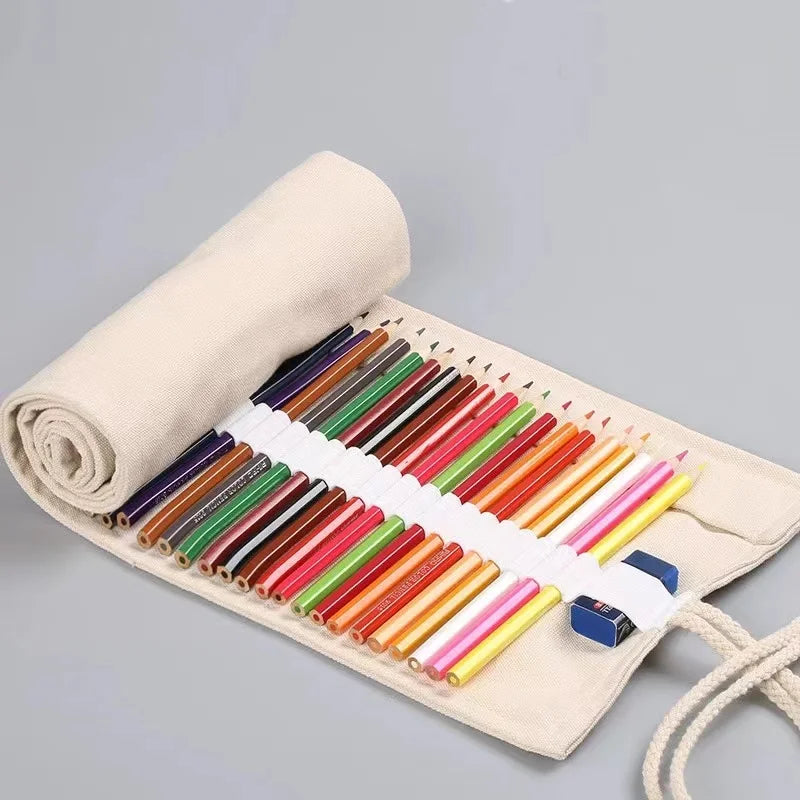 1PC Canvas pencil case - Simple and atmospheric design, colorful lead sketch pencil case for artists students and offices to use