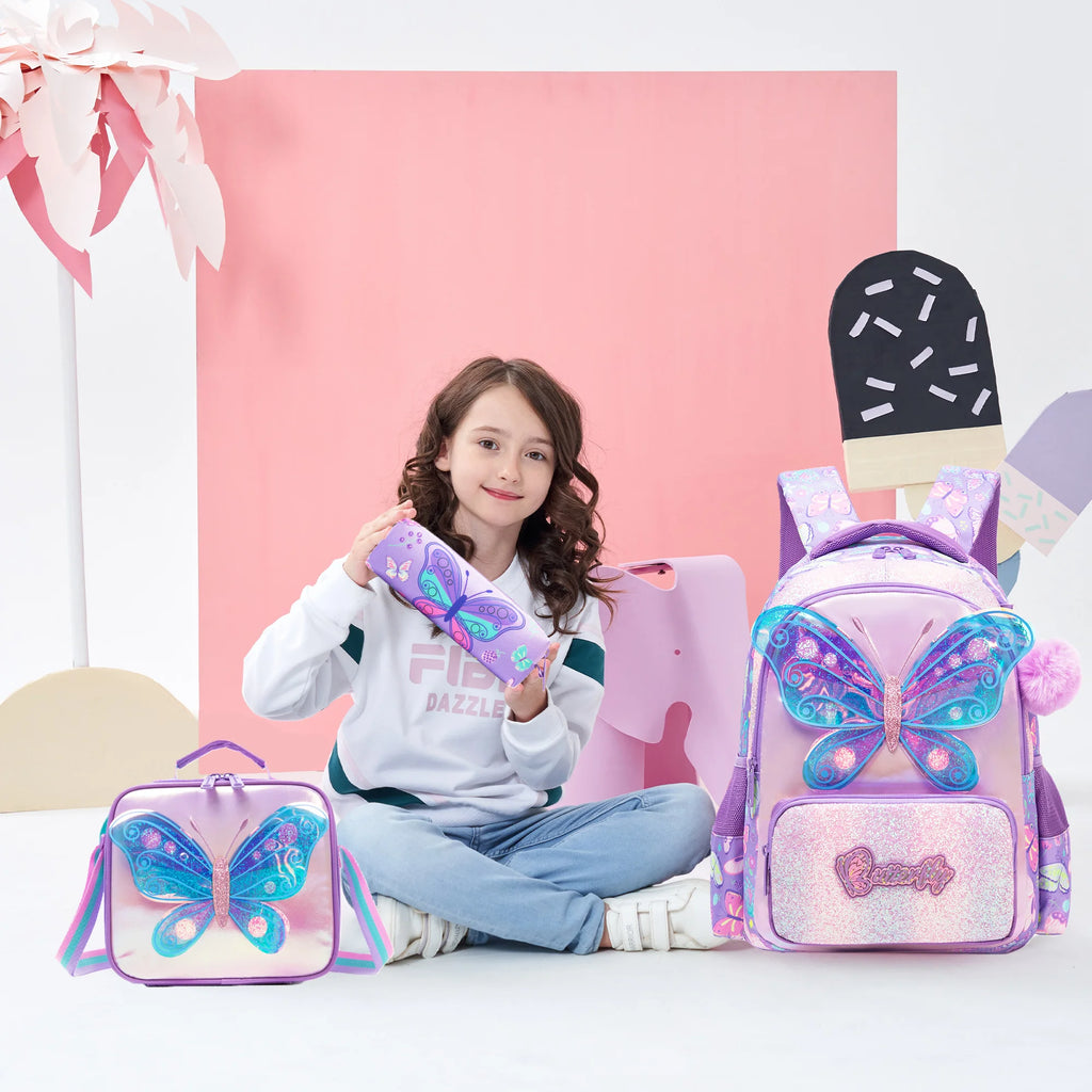 kids backpacks with Lunch Bag for girls 3pcs girls bookbag and Lunch Box Set for Elementary Middle School