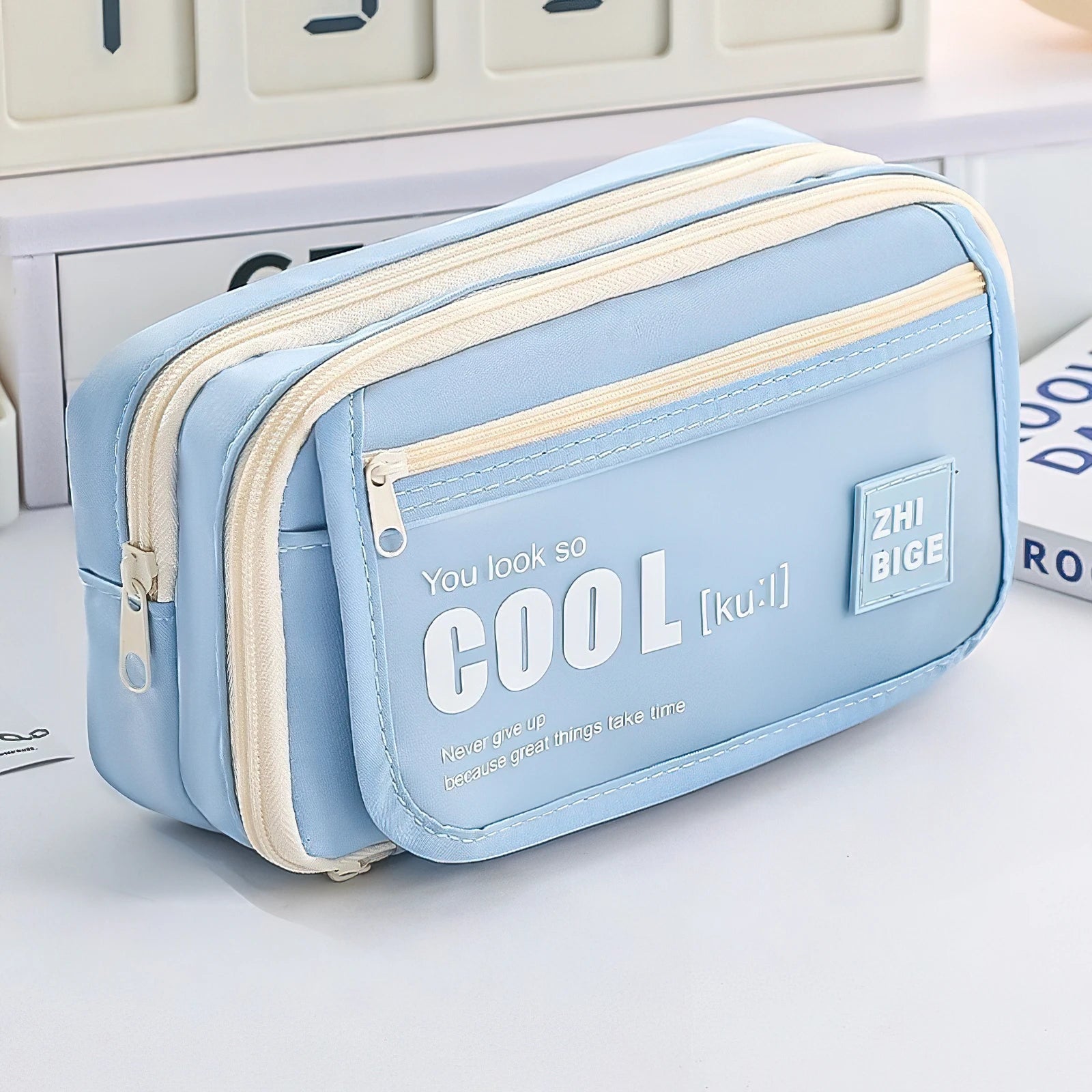 Pencil Case - Flip Cover Large Capacity Aesthetic Pencil Pouch with Zipper Mesh Stationery Organizer Pen Pouch A7816