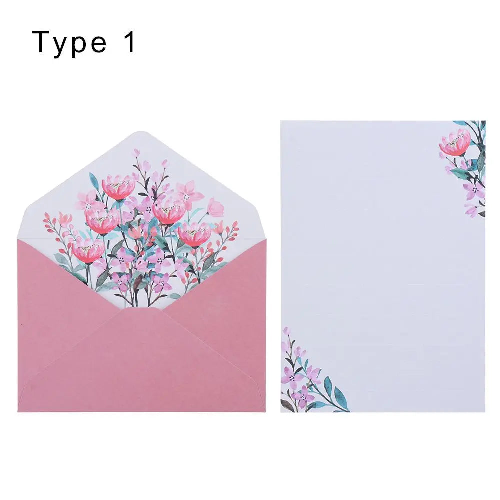 6PCS/Set Stationery Office School Greeting Invitation Card Printed Flower Love Note Floral Pattern Paper Letter Envelopes Set